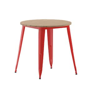 30 in. Round Brown/Red Plastic 4 Leg Dining Table with Steel Frame (Seats 4)