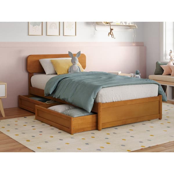 AFI Capri Light Toffee Natural Bronze Solid Wood Frame Twin Platform Bed with Panel Footboard and Storage Drawers