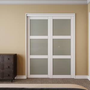 60 in. x 80 in. 3-Lites Frosted Glass MDF Closet Sliding Door with Hardware Kit