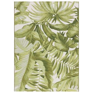 Barbados Ivory/Green 8 ft. x 10 ft. Multi-Leaf Tropical Indoor/Outdoor Patio Area Rug