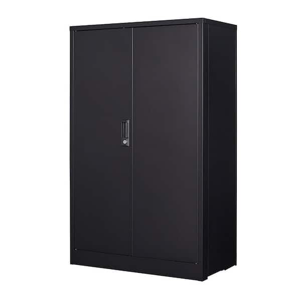 Angel Sar Black Metal Storage Cabinet with Locking Doors and