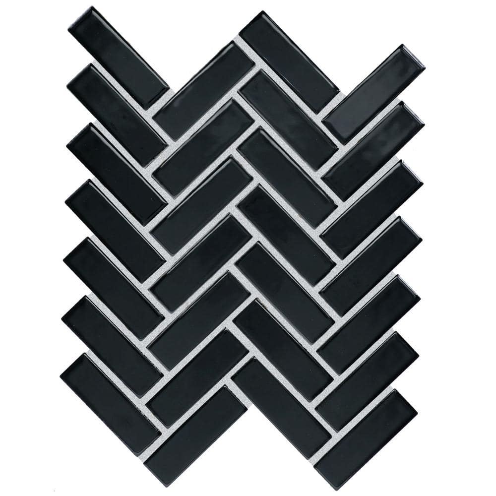 Daltile Restore Black 9 in. x 12 in. Glazed Ceramic Herringbone Mosaic ...