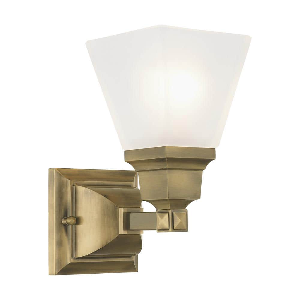 Antique Brass Wall Sconce with Satin Glass Shade