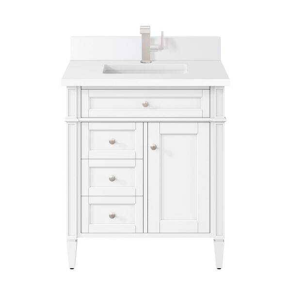 James Martin Vanities Brittany 30.0 in. W x 23.5 in. D x 34.0 in. H Single Bathroom Vanity in Bright White with White Zeus Quartz Top