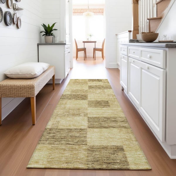 Mayfield Premium Machine Washable Abstract AMF1139 Gold 2 ft. 3 in. x 7 ft. 6 in. Runner Rug
