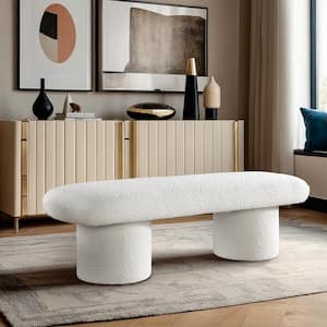 Daiki 56.3 in. Japandi Style Luxury Backless Bedroom Bench in Ivory Boucle