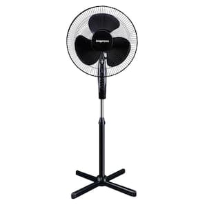 16 in. 3-Fan Speeds Pedestal Fan 16 in. Oscillating Stand Fan 90° Adjustable Height and Tilting Head, Black