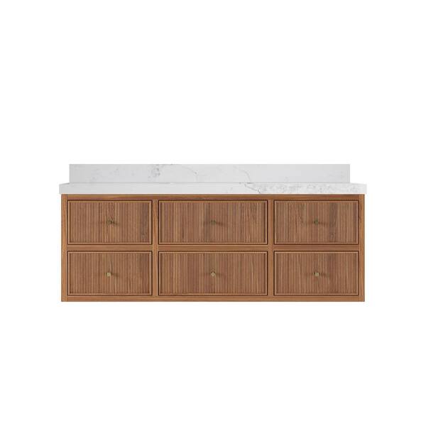 Willow Collections Sonoma Floating 60 in. W x 22 in. D x 36 in. H Single Sink Bath Vanity in Dark Natural with 2" Calacatta Nuvo Qt. Top