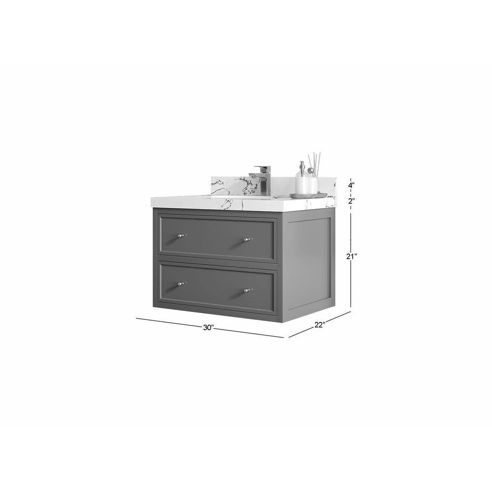 Roswell 30'' Black Floating Single Bathroom Vanity with White Top