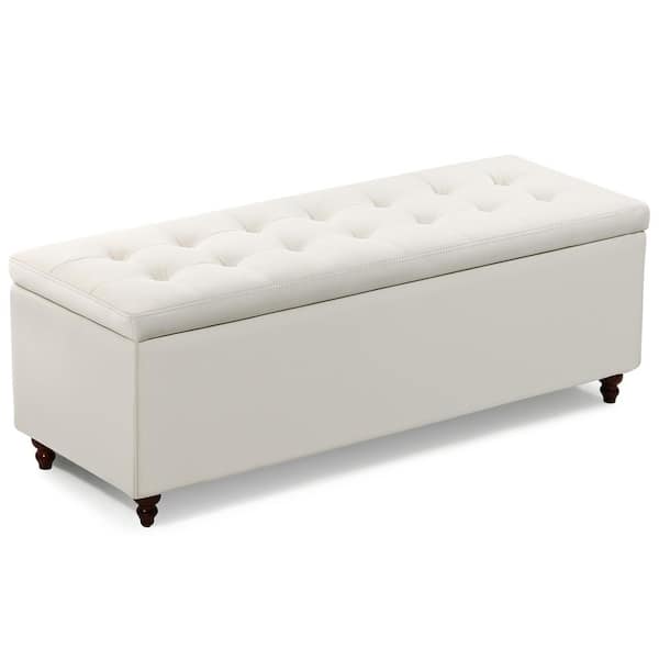 ComHoma Storage Ottoman Bench 51 in. Folding Storage Bench Fabric Material Footrest Shoe Bench Chest, Ivory