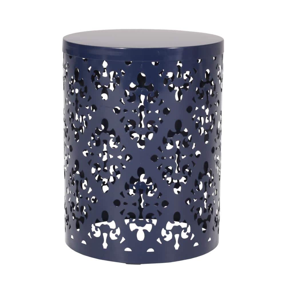 Navy Blue Round Iron Outdoor Side Table, End Table for Garden, Deck, Backya