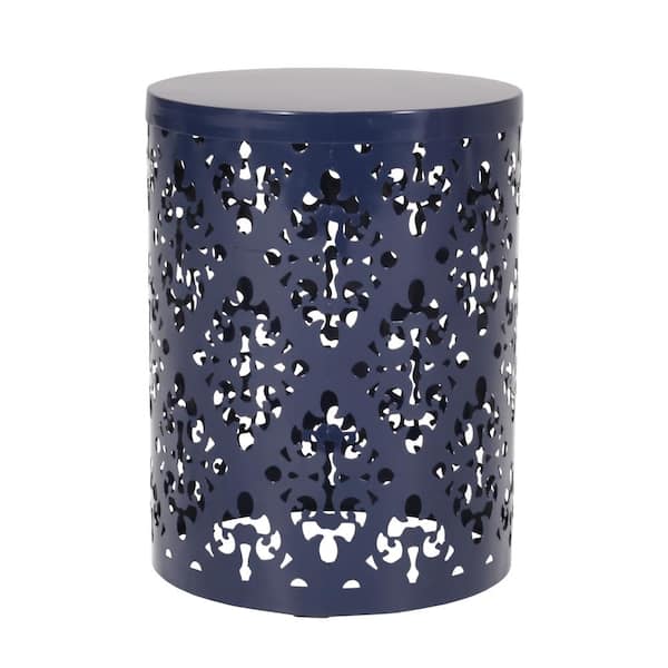 Unbranded Navy Blue Round Iron Outdoor Side Table, End Table for Garden, Deck, Backyard