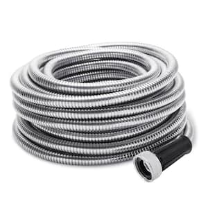 1/2 Dia x 50 ft. Flexible Light-Weight 304 Stainless Steel Garden Water Hose Pipe with Adjustable Nozzle