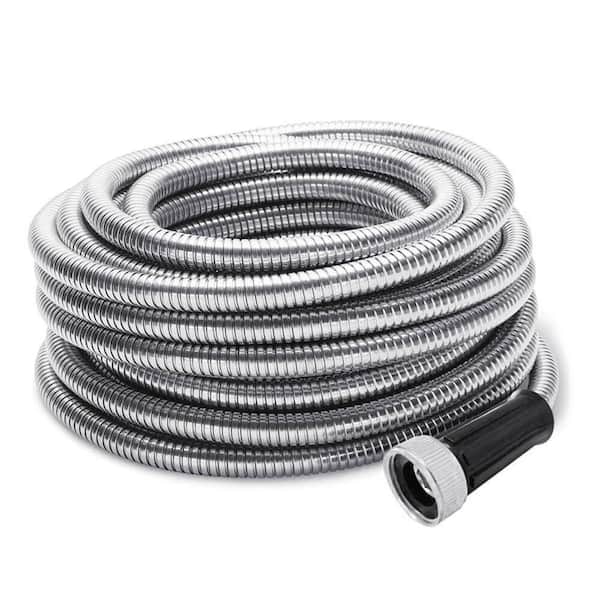 ITOPFOX 1/2 Dia x 100 ft. Flexible Light-Weight 304 Stainless Steel Garden Water Hose Pipe with Adjustable Nozzle