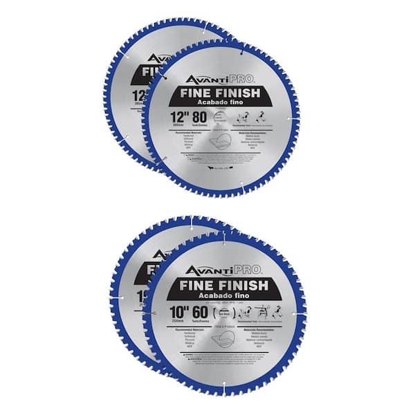 Avanti Pro 10 in. x 60-Tooth Saw Blade (2-Pack) and 12 in. x 80-Tooth Circular Saw Blades (2-Pack) (4-Pieces)