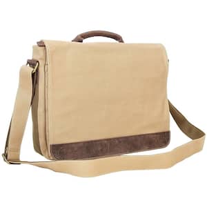 16.5 in. Khaki Casual Canvas Laptop Messenger Bag with 14.5 in. Laptop Compartment