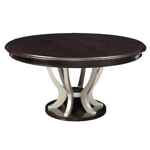 60 in. Champagne Gold and Brown Round Wooden Top Dining Table with Flared Pedestal Base (Seats 6)