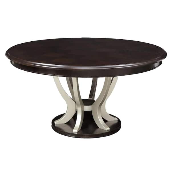 Benjara 60 in. Champagne Gold and Brown Round Wooden Top Dining Table with Flared Pedestal Base (Seats 6)