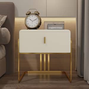 1-Drawer Beige PU NightStand with Stainless Steel Legs (19.69 in. x 15.75 in. x 19.69 in.)