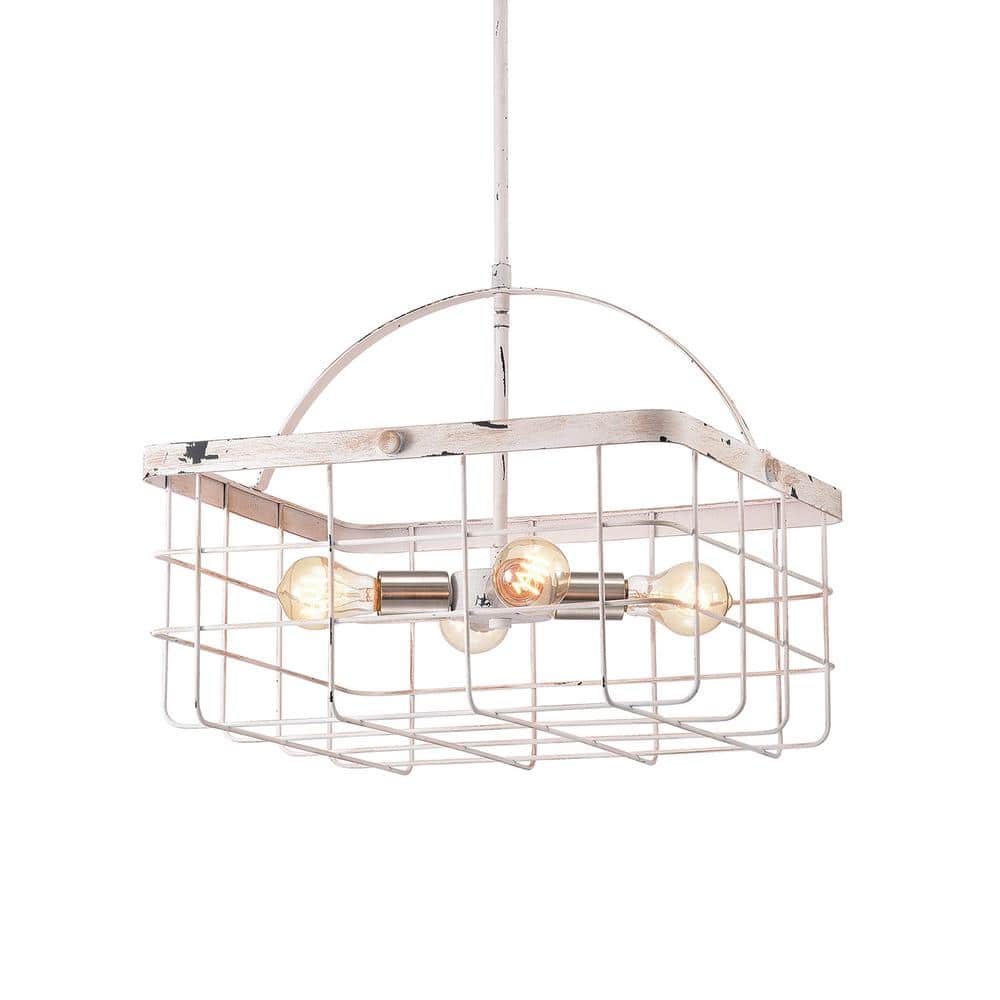Rita 4-Light French Country Antique White Wood Finish Farmhouse Cage Lantern Chandelier price history on PriceWatchPro