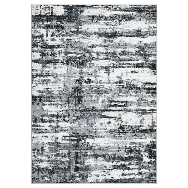 Area Rug Low Pile Soft Thin Carpet Washable for Bedroom Living Room Laundry Office Gray Black 5 ft. x 7 ft.  Area Rug