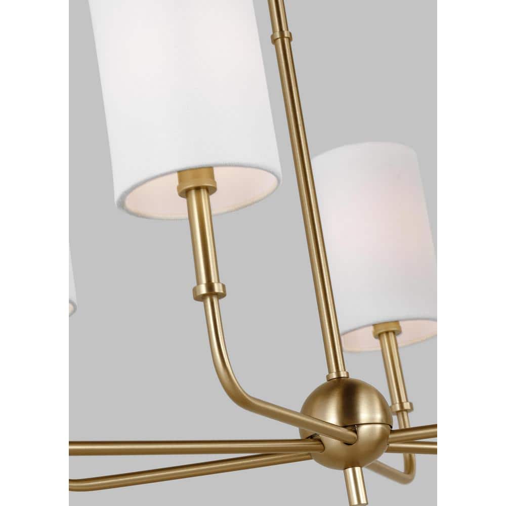 Satin Brass 44" Linear Chandelier with White Linen Shades
