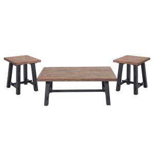 Adam 3-Piece 48 in. Brown/Black Large Rectangle Wood Coffee Table Set