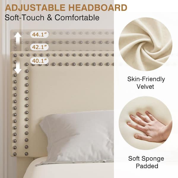 VECELO Queen Bed Frame with 4 Storage Drawers, Beige