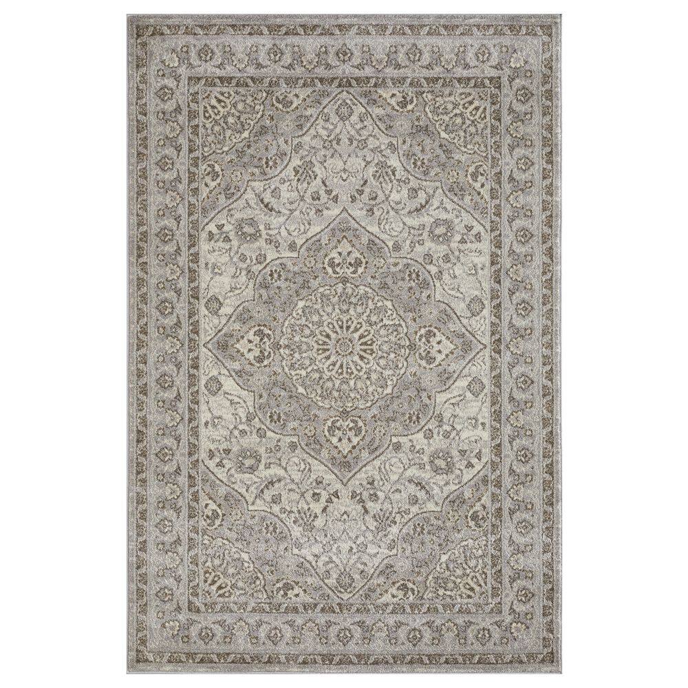 Gray and Beige 4' x 6' Oriental Synthetic Area Rug