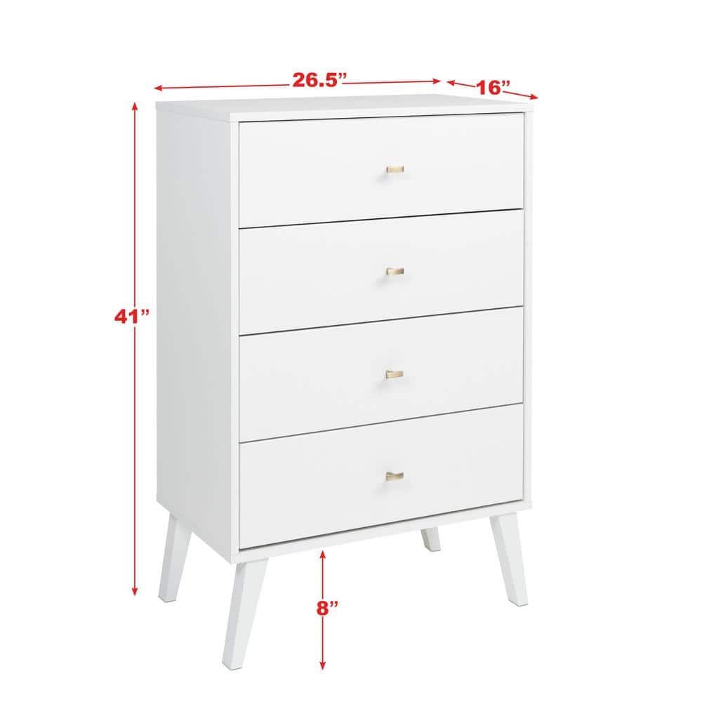 White Mid-Century Modern 4-Drawer Vertical Chest