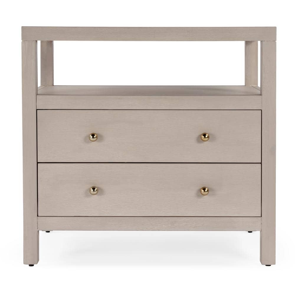 Nora Antique Taupe 2-Drawer Acacia Wood Nightstand
