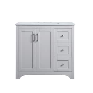 Timeless Home 36 in. W x 22 in. D x 34 in. H Single Bathroom Vanity in Grey with Calacatta Engineered Stone
