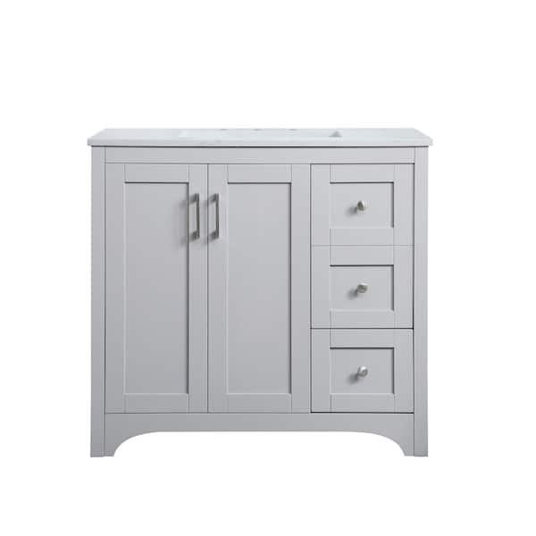 Unbranded Timeless Home 36 in. W x 22 in. D x 34 in. H Single Bathroom Vanity in Grey with Calacatta Engineered Stone