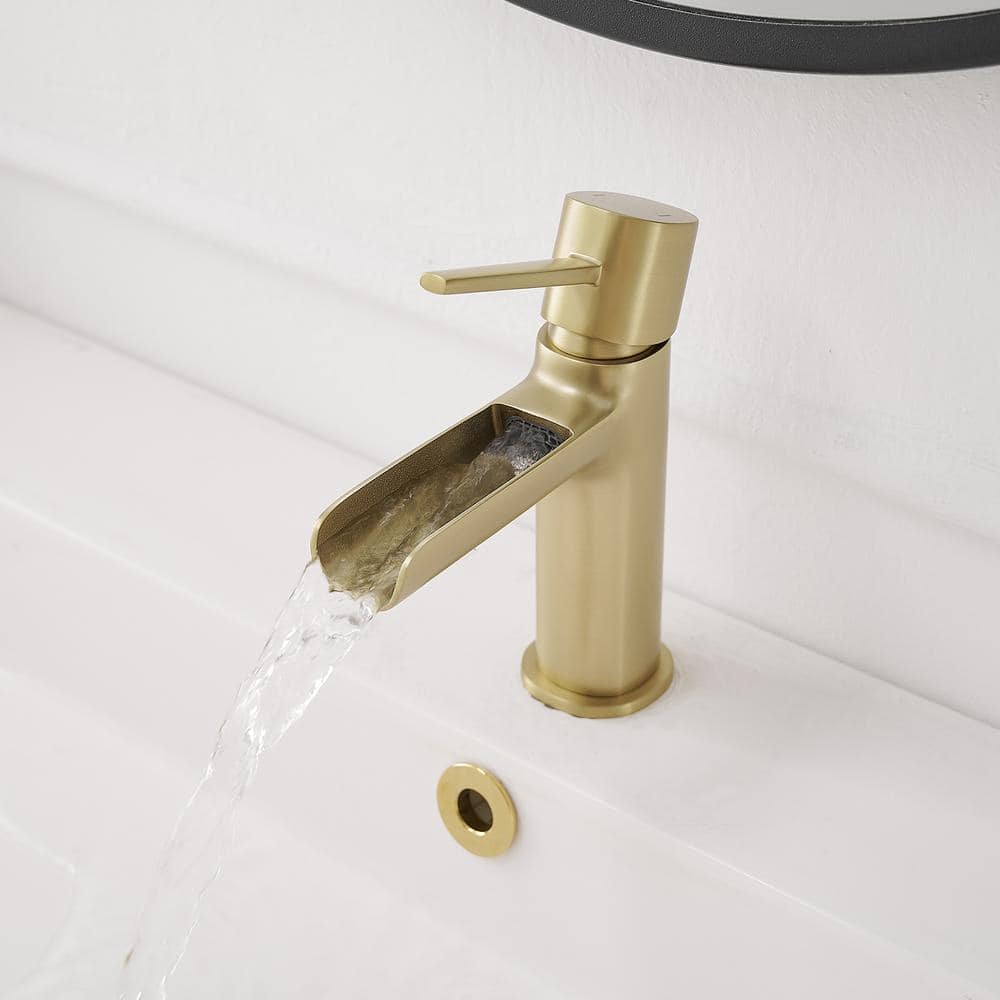 BWE Waterfall Single Handle Single Hole Bathroom Faucet Bathroom Drip-Free Lavatory RV Sink Faucet