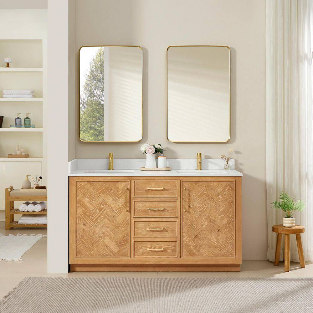 Jakarta 60 in. W x 22 in. D x 34 in. H Double Bath Vanity in Oak Natural Brown with Silk White Quartz Stone Top price history on PriceWatchPro