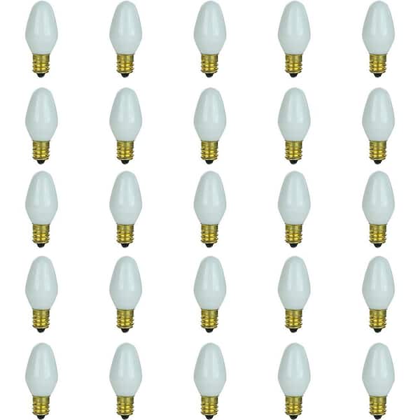 7-Watt C7 Small Night Light Candelabra E12 Base White Incandescent Light Bulb (25-Pack)