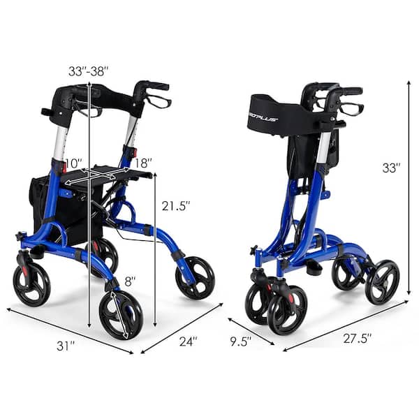 walker Costway 4-Wheel Walker Rollator w/Seat Folding Aluminum