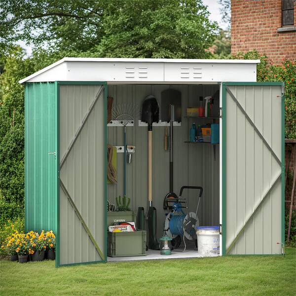 Tozey 6 ft. W x 4 ft. D Green Slanted-Roof Shed Galvanized