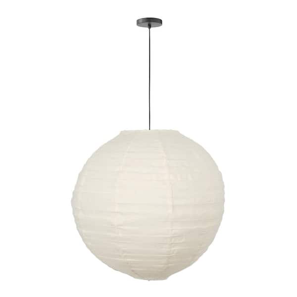 MPG Orb 20 in. 60-Watt 1-Light Ivory Hanging Lantern Pendant-Light with Round Fabric Shade and Black Hardwire