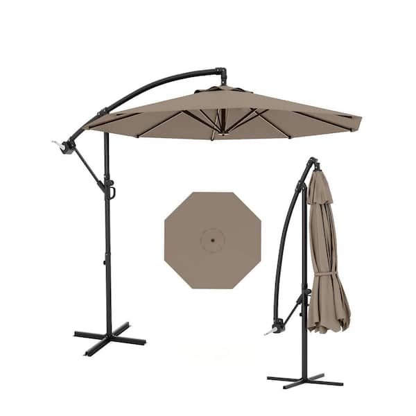 10 ft. Steel Cantilever Offset Patio Umbrella with Crank Lift & Cross Base in Tan