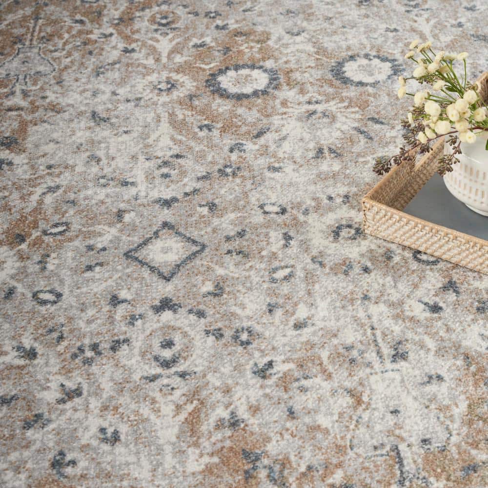 Astra Silver Taupe Floral Synthetic 8' x 10' Washable Area Rug