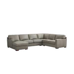 Dillon Sectional 136 in. W Square Arm 4-Piece Leather Lawson Sectional Sofa in Gray with Left Facing Chaise