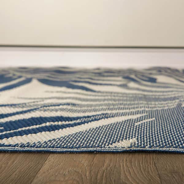 Hawaii Navy 8 ft. x 10 ft.  Modern Floral Reversible Plastic Outdoor Area Rug