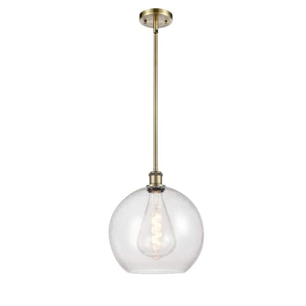 Innovations Athens 60-Watt 1 Light Antique Brass Shaded Mini Pendant Light with Seeded glass Seeded Glass Shade