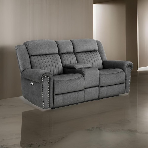 Benjara 38 in. Round Arm Microfiber Rectangle Power Recliner Loveseat Sofa in Gray