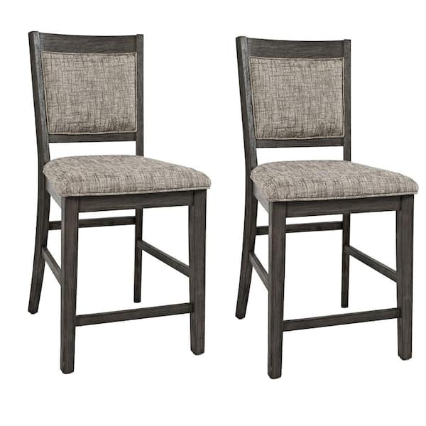 Benjara Grey Wooden Counter Height Chair with Fabric Padded Backrest (Set of 2)