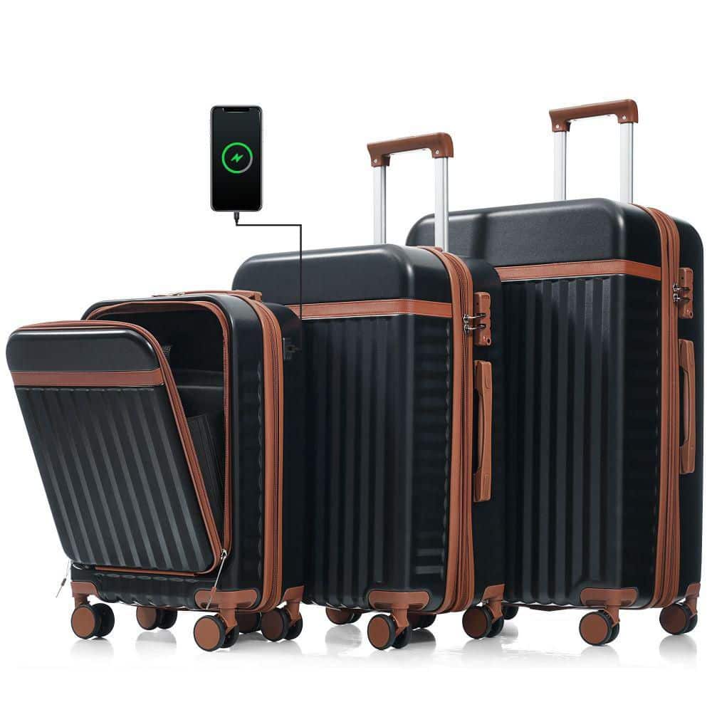 Merax 3-Bags, 3-Piece Black ABS Hardshell Spinner Expandable