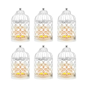 Silver Iron Hollow Decorative Candle Lantern Bird Cage Candle Holder Wedding Centerpieces (Set of 6)