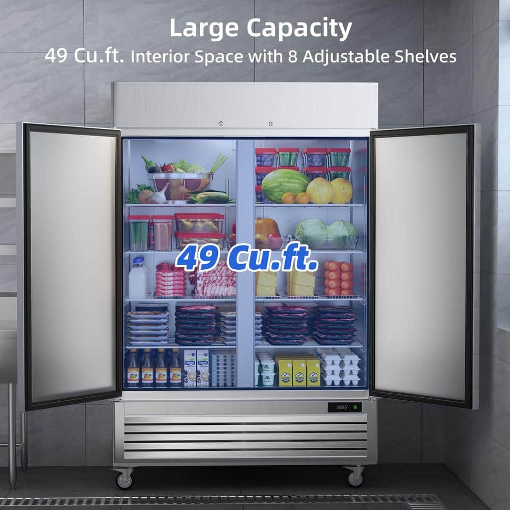 54" Silver Stainless Steel Commercial Reach-In Refrigerator with Adjustable Shelves
