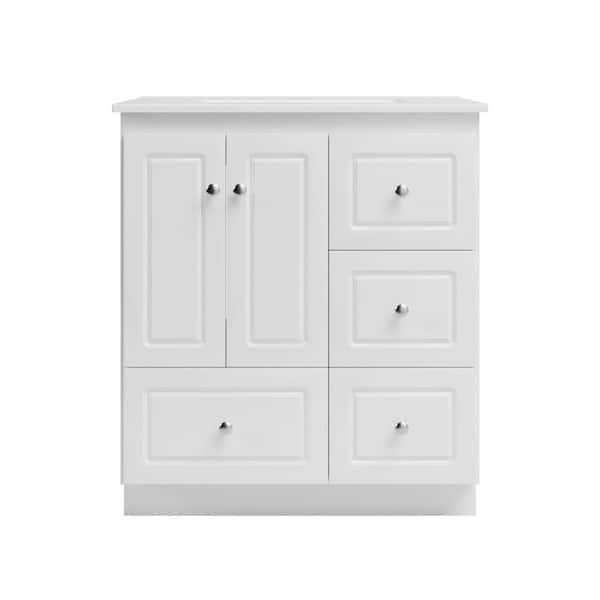 Ultraline 31 in. W x 22 in. D x 35 in. H Vanity with Right Drawers in White with Vanity Top in White